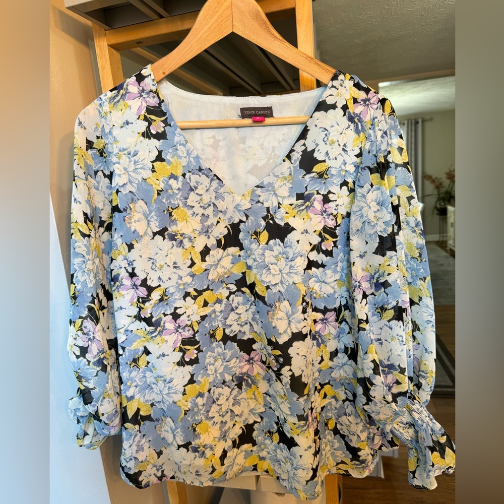 Vince Camuto Ruffle Sleeve V Neck Top